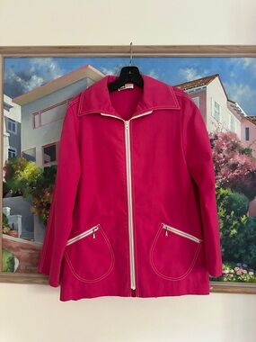 Vintage White Stag Bright Pink Zip-Front Women’s Cotton Windbreaker